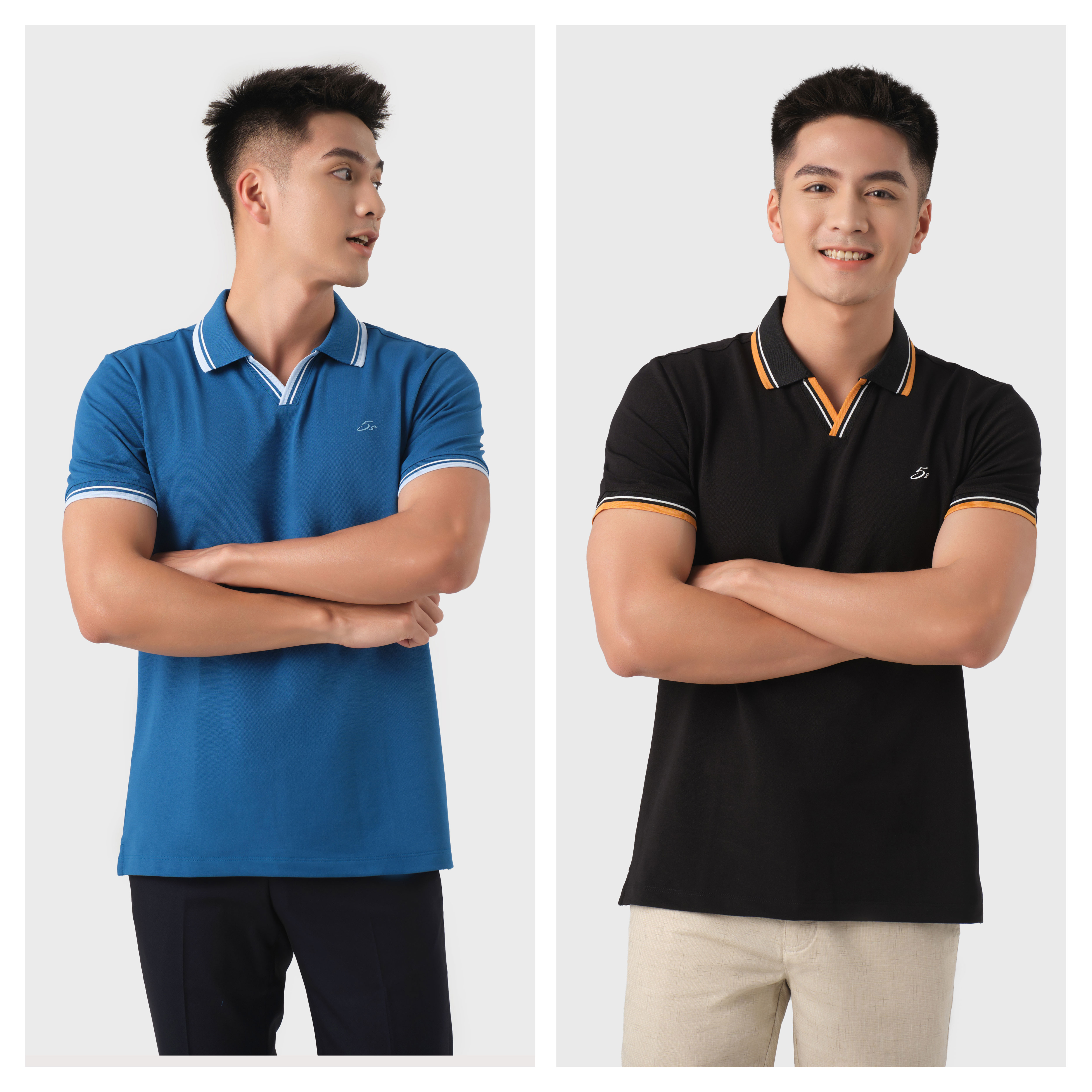 Áo Polo Nam 5S CỔ CHỮ V, Chất Cotton Siêu Mát, Thấm Hút Tốt, Thiết Kế Trẻ Trung, Lịch Lãm