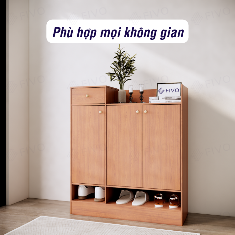 Tủ Đựng Giày Dép Thông Minh FIVO FS51, Chất Liệu Gỗ MDF Chống Ẩm Dày 17mm, Chân Tủ Chắc Chắn, Có Kèm 1 Hộc Tủ Mini - Ngang 90cm