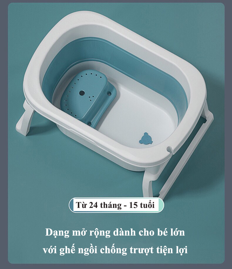Thau tắm, bồn tắm, chậu tắm cho bé gấp gọn từ 0-10 tuổi, có 2 nấc, có rãnh cắm vòi sen tiện lợi cho bé