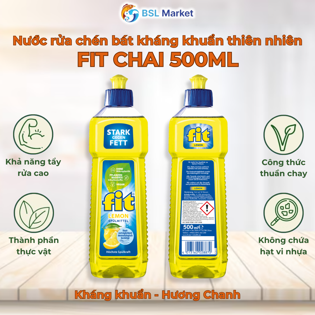 Nước Rửa Chén Bát Kháng Khuẩn Fit Hương Chanh Chai 500ml