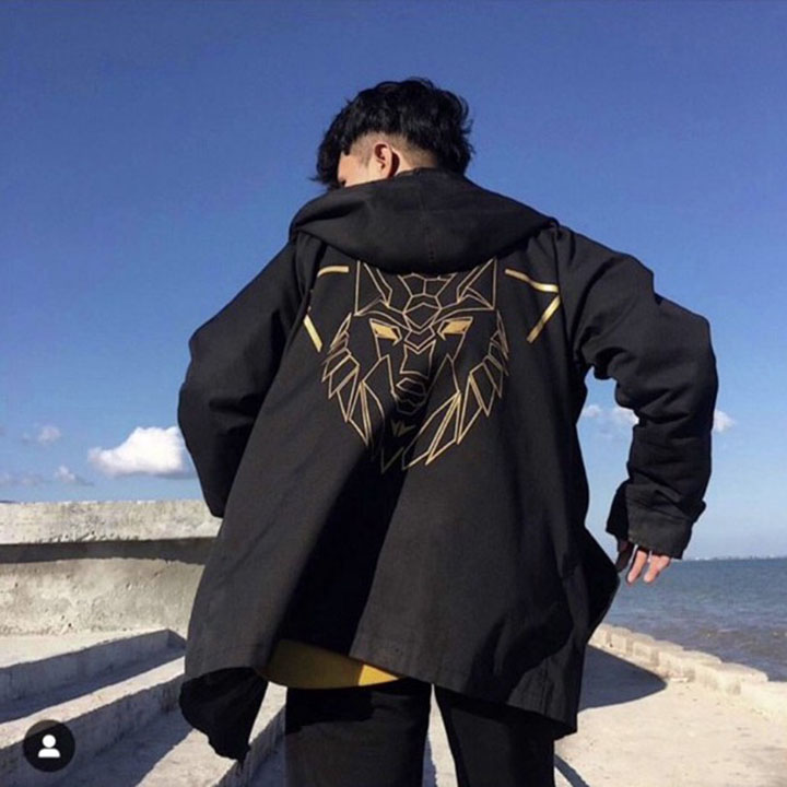 Áo Khoác Gió Hình Sói Cho Nam Nữ 2 Lớp Form Rộng Style Phá Cách