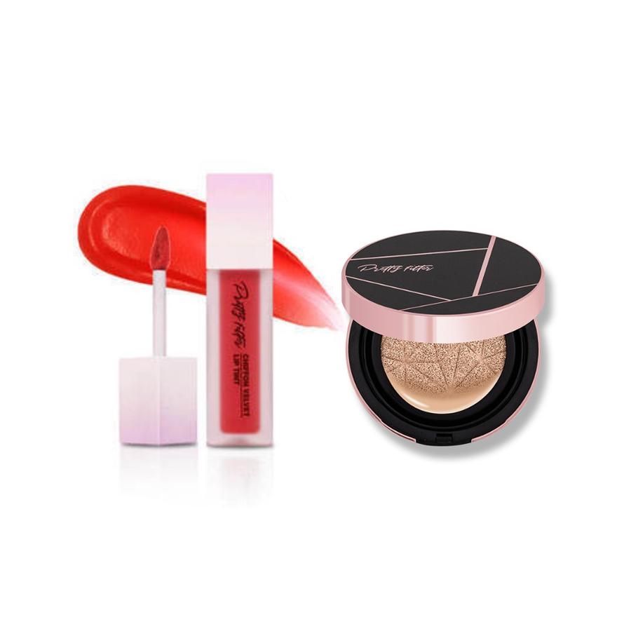 Son kem lỳ Touch In Sol Pretty Filter Chiffon Velvet Lip Tint + Phấn Nước Touch-In-Sol Pretty Filler Glam Beam Cover Cushion