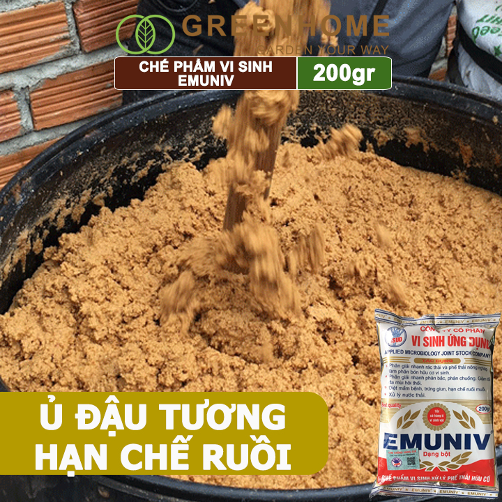 Chế Phẩm Vi Sinh EM Greenhome, Emuniv, Gói 200gr, Dùng Ủ Phân Bón Hữu Cơ, Xử Lý Rác Thải Gia Đình, Phân Huỷ Nhanh