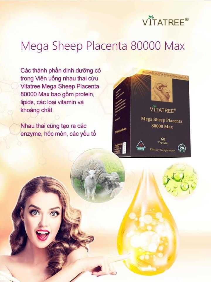 Thực Phẩm Bảo Vệ Sức Khỏe VITATREE Úc VIÊN UỐNG SIÊU NHAU THAI CỪU - ĐÁNH BAY NÁM TÀN NHANG - DA TRẮNG HỒNG MỊN - 80,000mg 60 VIÊN