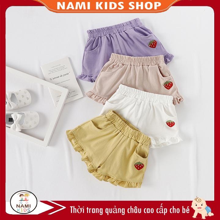 [114:H25] Quần đùi thun cotton thêu quả dâu xinh xắn cho bé gái (hàng QCCC)