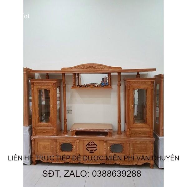 Kệ ti vi gỗ sồi 2m4 cao 1m9