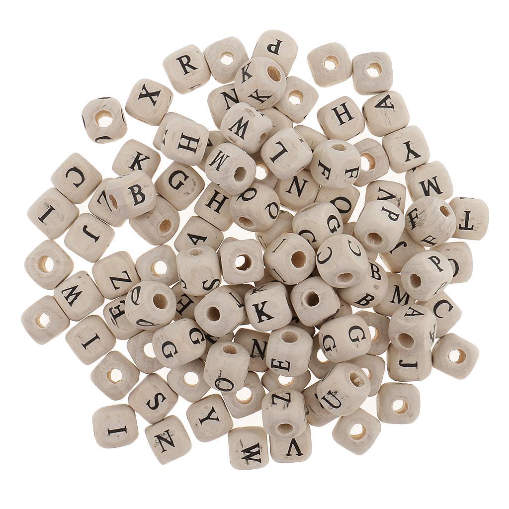5-6pack 100 Pieces Wooden Alphabet Letters Cube Beads Jewelry Making 10mm White