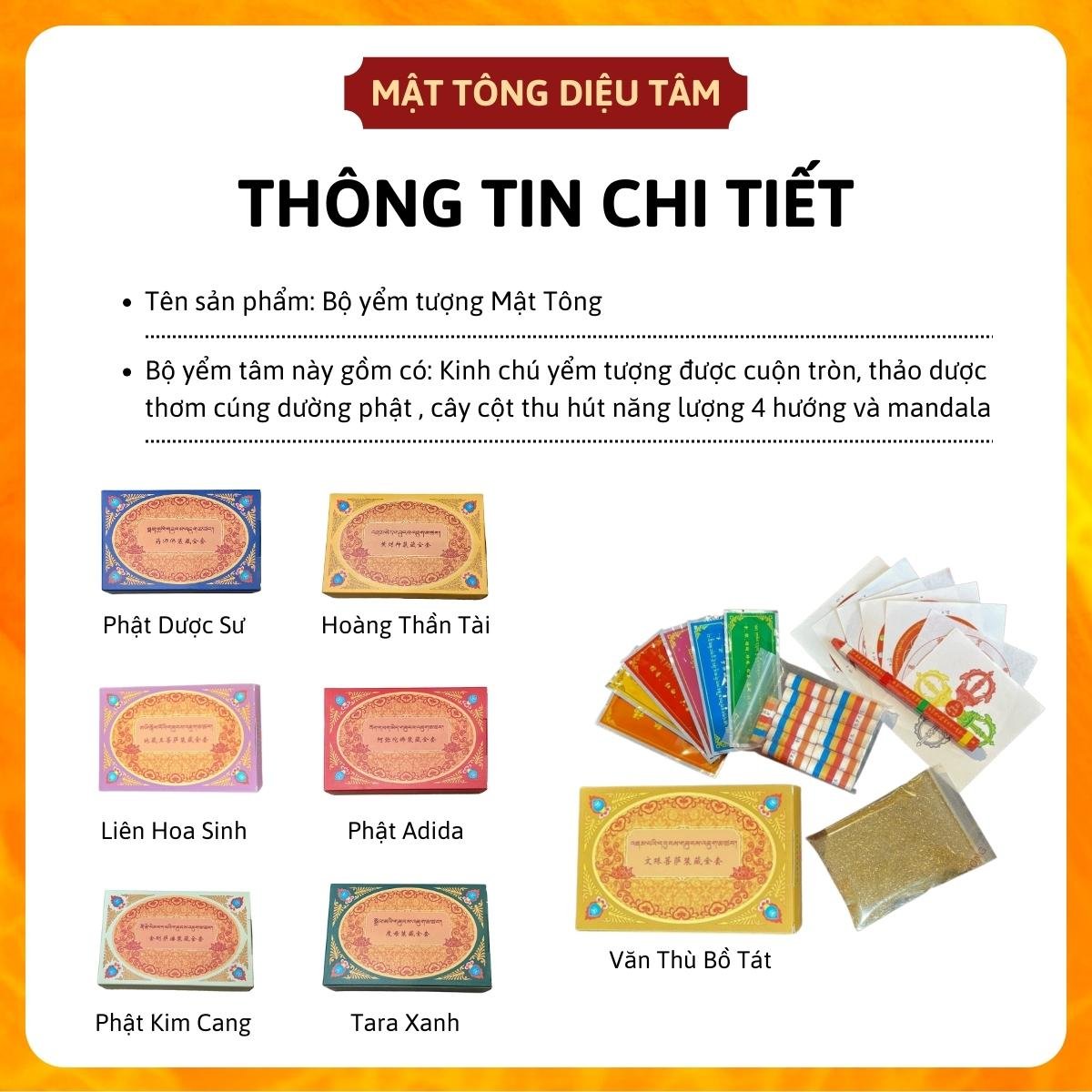 Bộ yểm tâm tượng pháp bảo mật tông (tượng phật Liên Hoa Sinh, Tara, Hoàng Thần Tài, Adida, Dược sư, Văn Thù, Kim cang)