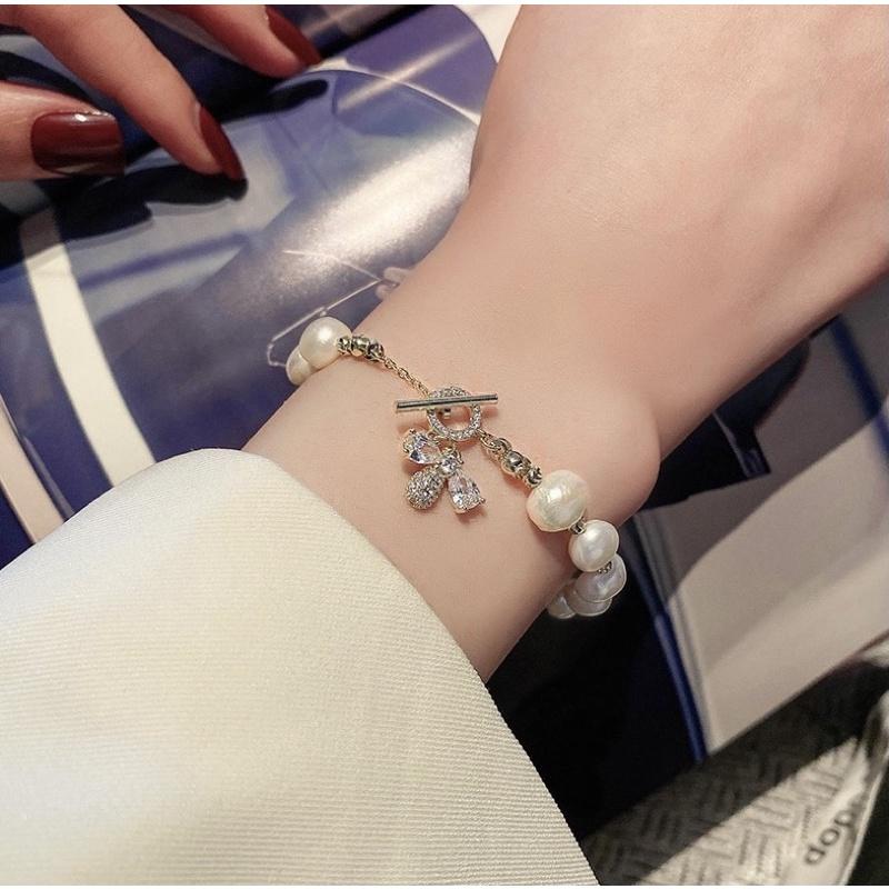 B001 Vòng Tay Lắc Tay Nữ Thiết Kế Hàn Quốc Hạt Trai Xinh Đẹp Sang Dễ Thương Mạ Bạc Ring House
