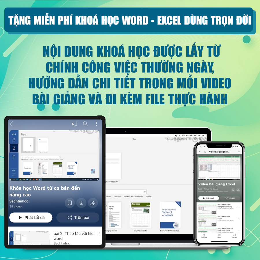 Sách Word - Excel - Powerpoint Bộ 3 Cuốn Tin Học Văn Phòng Từ Cơ Bản Đến Nâng Cao Có Kèm Video Hướng Dẫn + File Thực Hành, Tặng Kèm Sách 39 Thủ Thuật