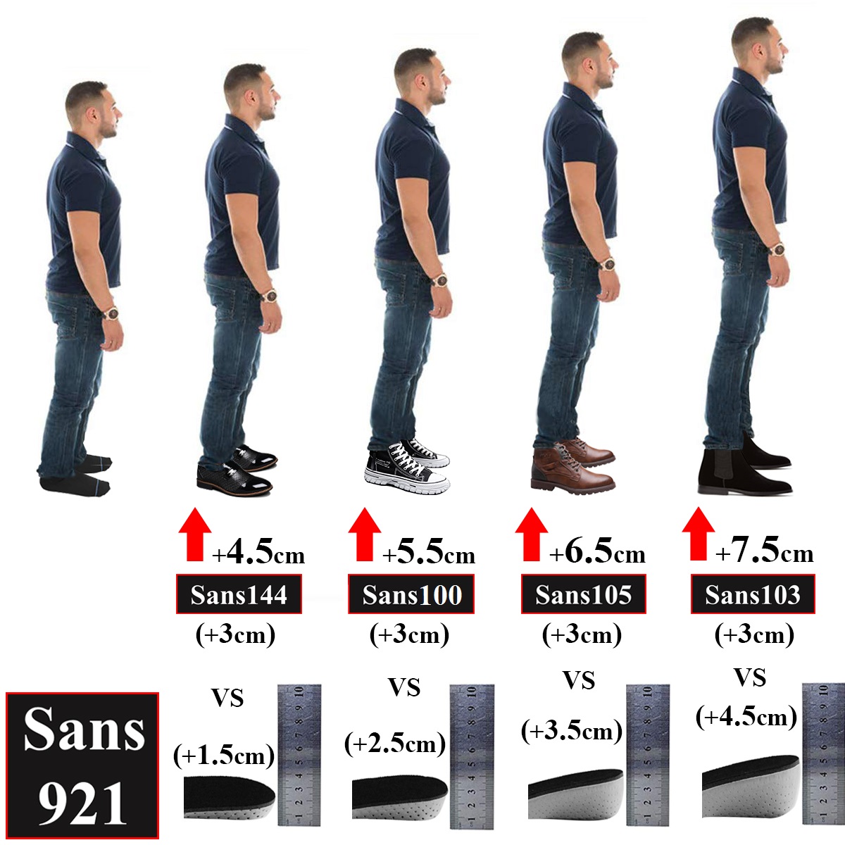 Lót giày tăng chiều cao nam nữ Sans921 cặp miếng độn giầy nâng đế 2cm 3cm 4cm 5cm cả nửa bàn