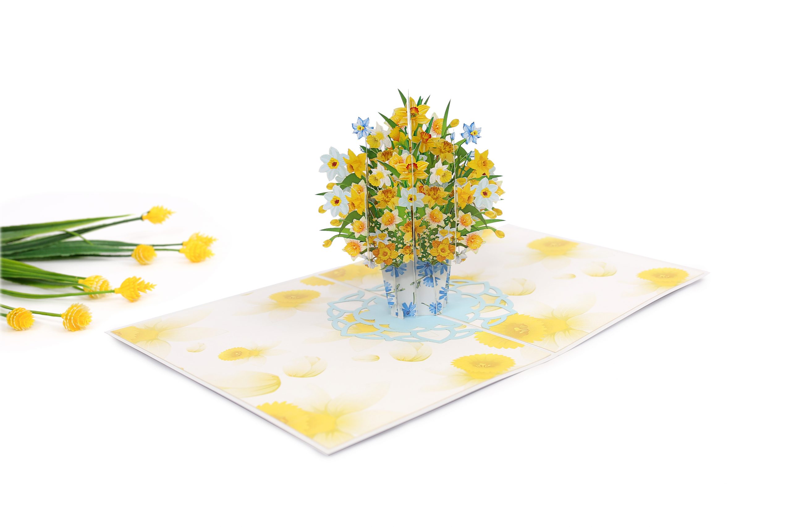 F27 -  Thiệp 3D Bình Hoa Thủy Tiên Vàng – Daffodil Bouquet – Pop Up Card Viethands Giftshop