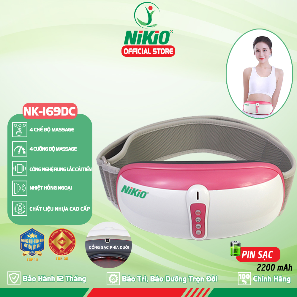 Đai  Massage Bụng Nikio NK-169DC - Công Nghệ Rung Lắc Kết Hợp Hồng Ngoại Tân Tiến, Mát Xa Bụng, Làm Săn Chắc Cơ Bụng Nhanh - Pin Sạc Tiện Lợi - Màu hồng