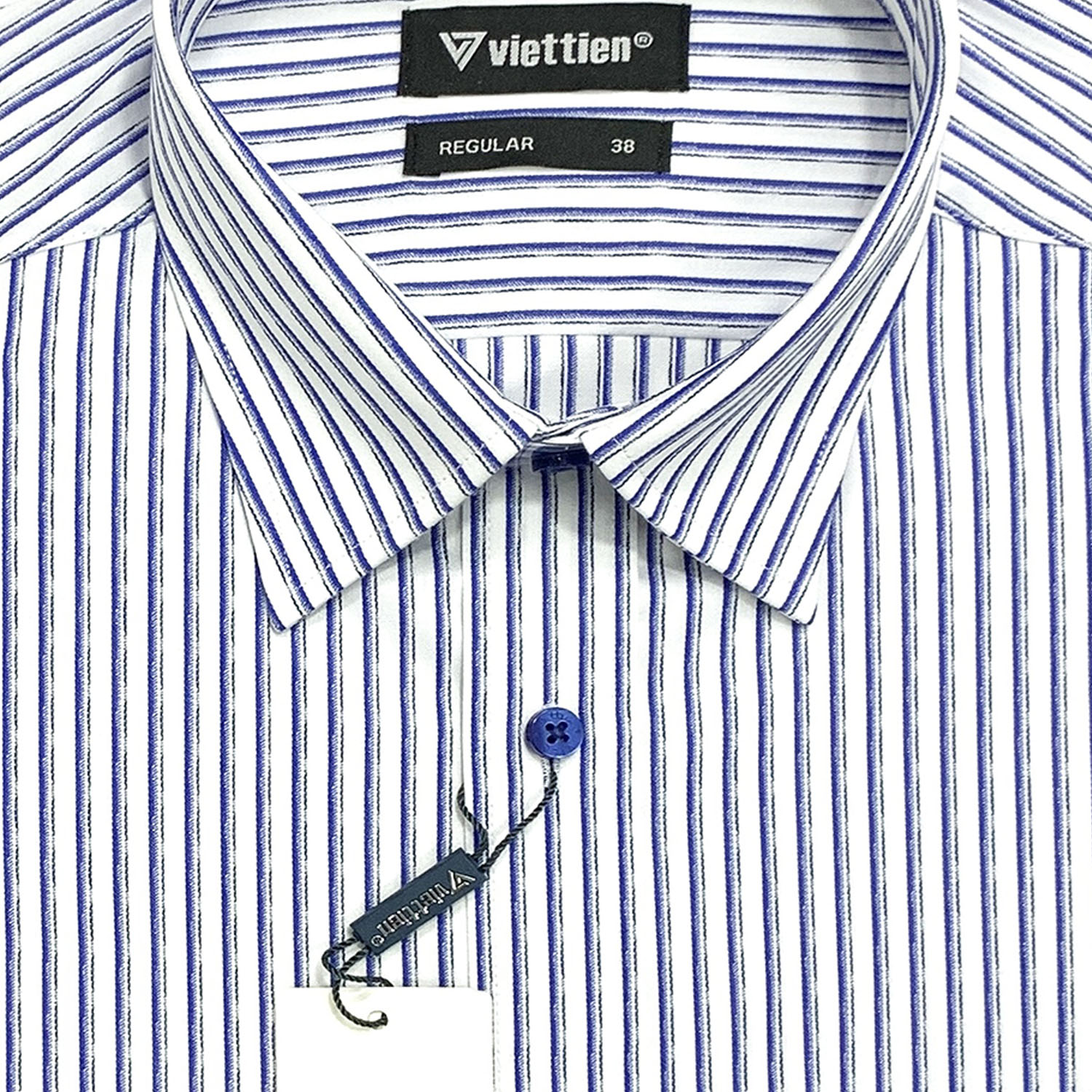 Viettien - Áo sơ mi nam ngắn tay kẻ sọc vạt bầu 1N1904 regular