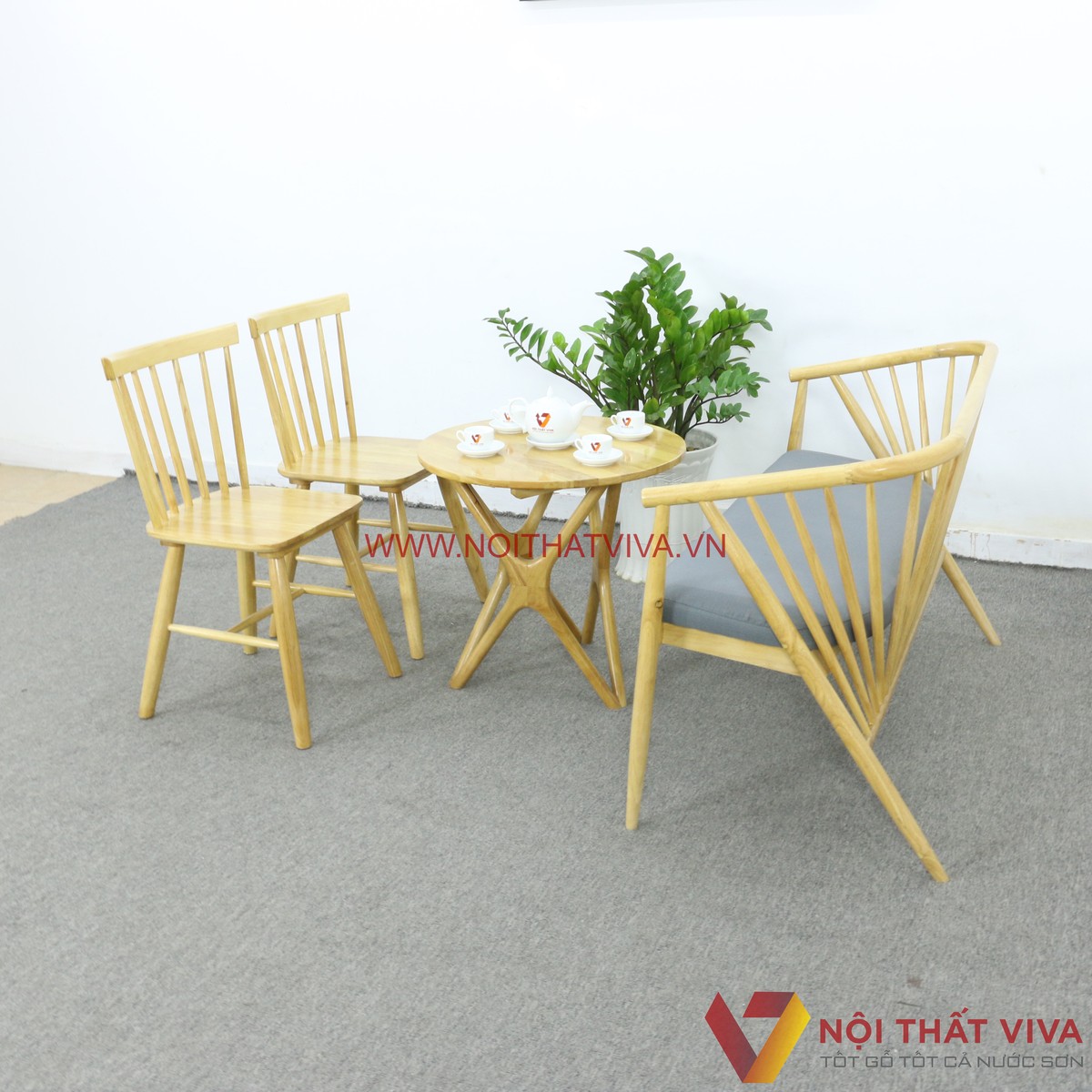 Bàn Cafe Ngoài Trời Ghế Genny 24 Nan Chân Choãi Gỗ Cao Su Màu Vàng Đẹp
