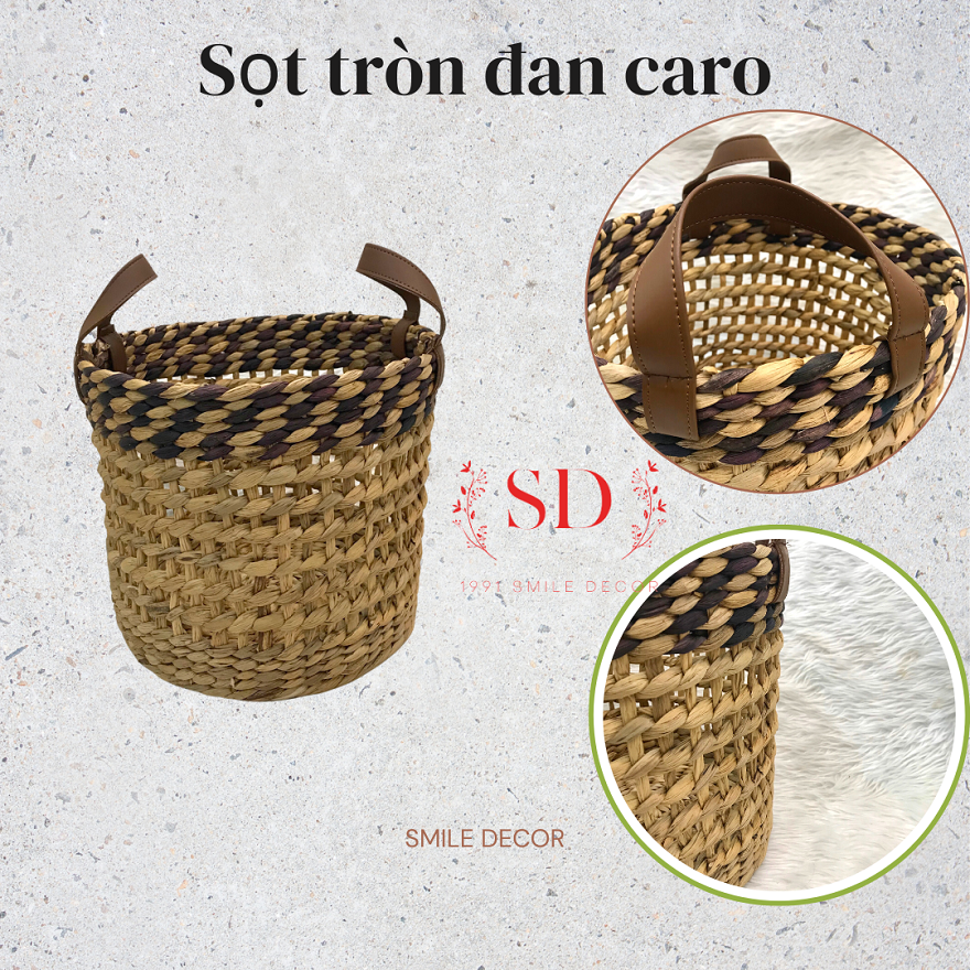 Giỏ lục bình đựng đồ phối màu quai simili Smile Decor