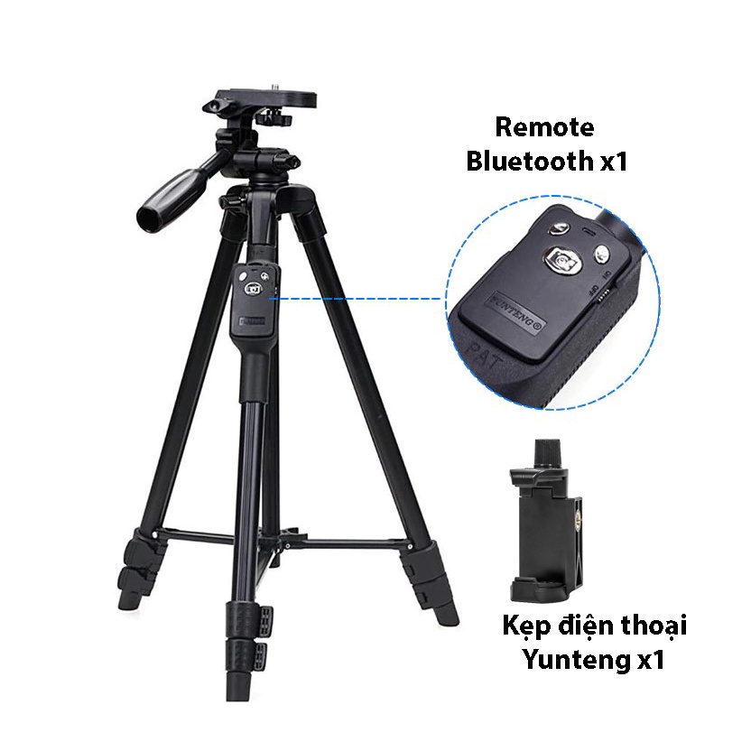 Chân đế điện thoại, chân đế máy ảnh, tripod Yunteng VCT 5208 kiêm giá đỡ có remote Bluetooth điều khiển chụp từ xa - JL - HÀNG CHÍNH HÃNG