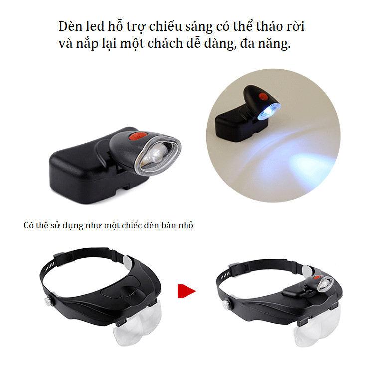Kính lúp đeo đầu hỗ trợ sửa chữa đa năng có đèn