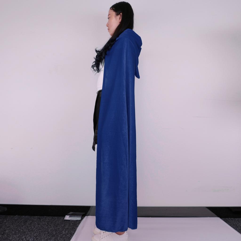 2 Pieces Velvet Hooded Cape Gothic Cloak Medieval Witch Costume Blue Green