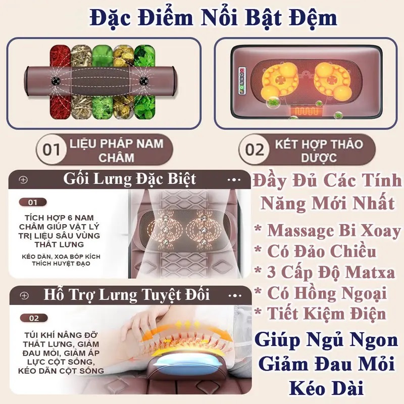 Đệm Massage Toàn Thân GDV Kèm Gối Xông Thảo Mộc, Massage Cổ Vai Gáy và Massage Chân thảm ghế mát xa rung, làm ấm, dụng cụ phục hồi sức khoẻ - Hàng Chính Hãng