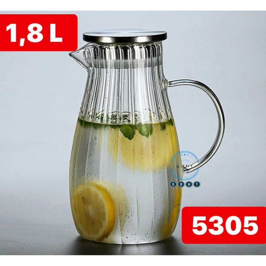 Bình Thuỷ Tinh chịu nhiệt 400 độ c 1,6L - 1,7lL cao cấp, nắp inox sáng sang trọng