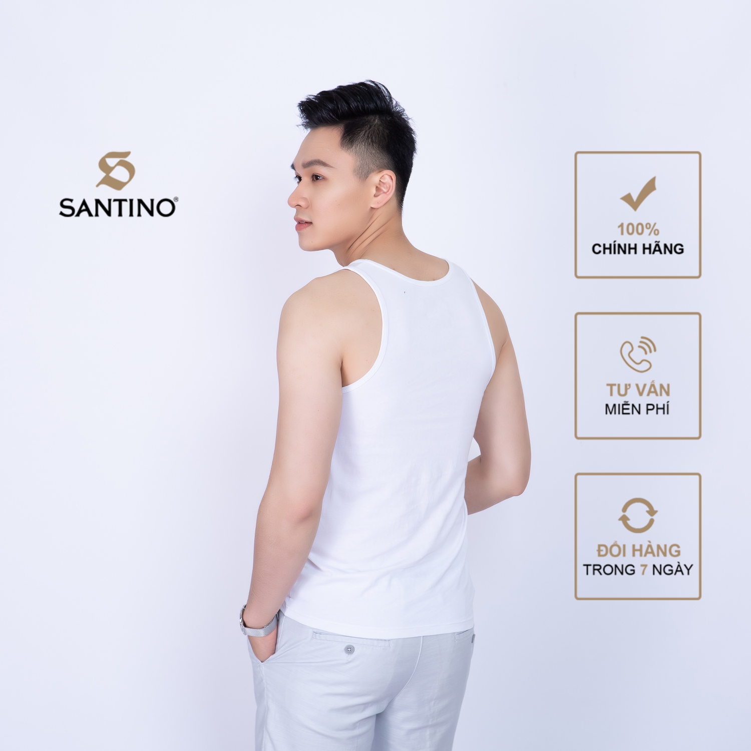 Áo thun nam ba lỗ Santino chất liệu Cotton thoải mái, năng động, thấm hút tốt, phù hợp mọi lứa tuổi TSB135B501