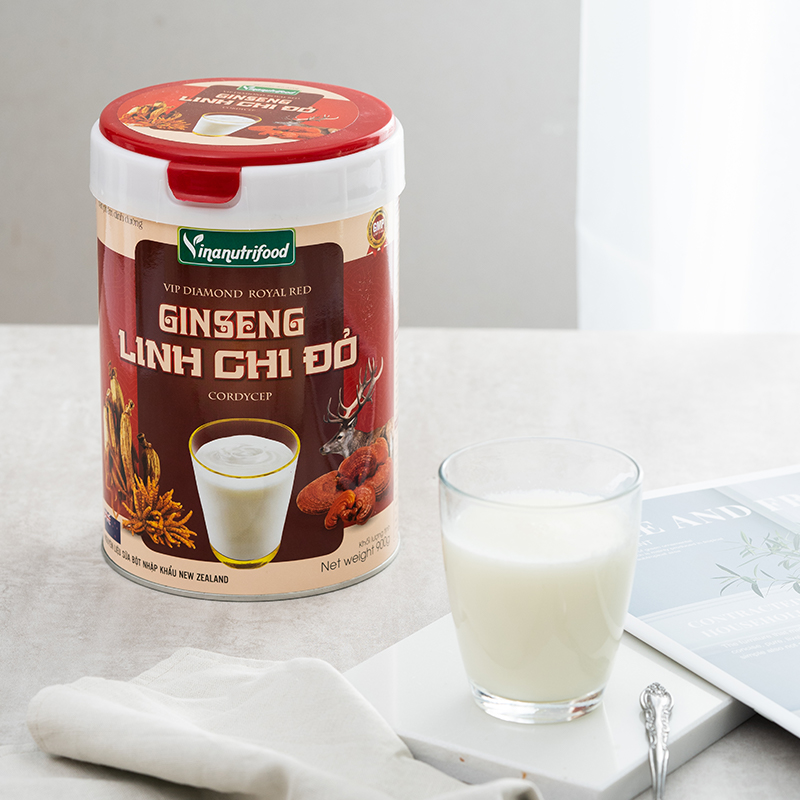 Sữa bột Ginseng Linh Chi Đỏ Vinanutrifood chứa DHA, Omega3, Choline bổ sung sắt, kẽm, magie hỗ trợ nâng cao tuần hoàn máu, phục hồi sức khỏe cho người ốm, nâng cao hệ miễn dịch