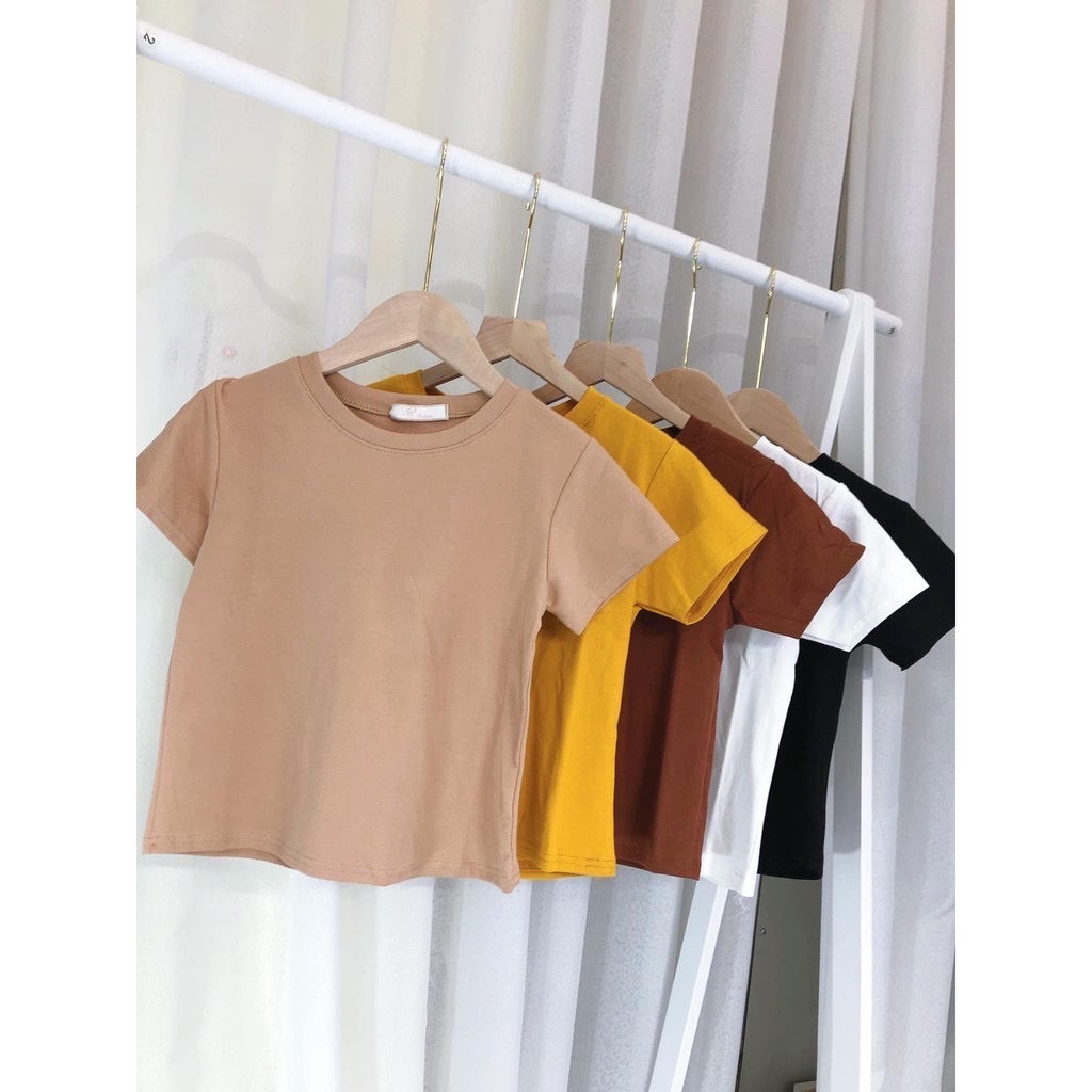 Áo thun croptop - áo ngắn nữ cộc tay chất cotton zip nhiều màu - M