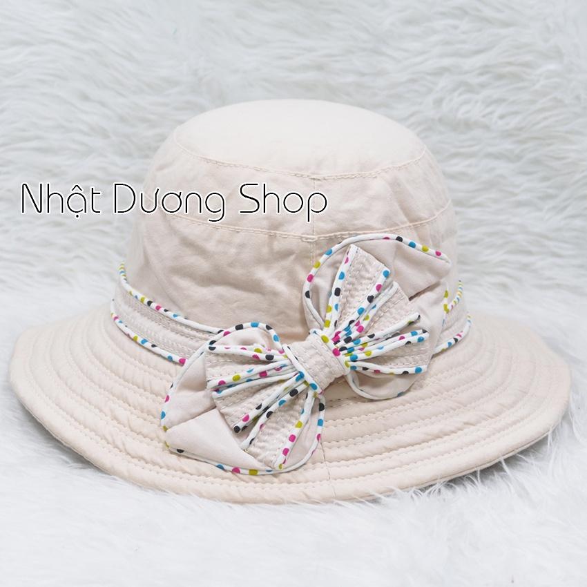 Nón Bo Nữ Vành 7cm gắn nơ chấm bi - Chất liệu vải cotton cao cấp đẹp thích hợp cho chị em phụ nữ