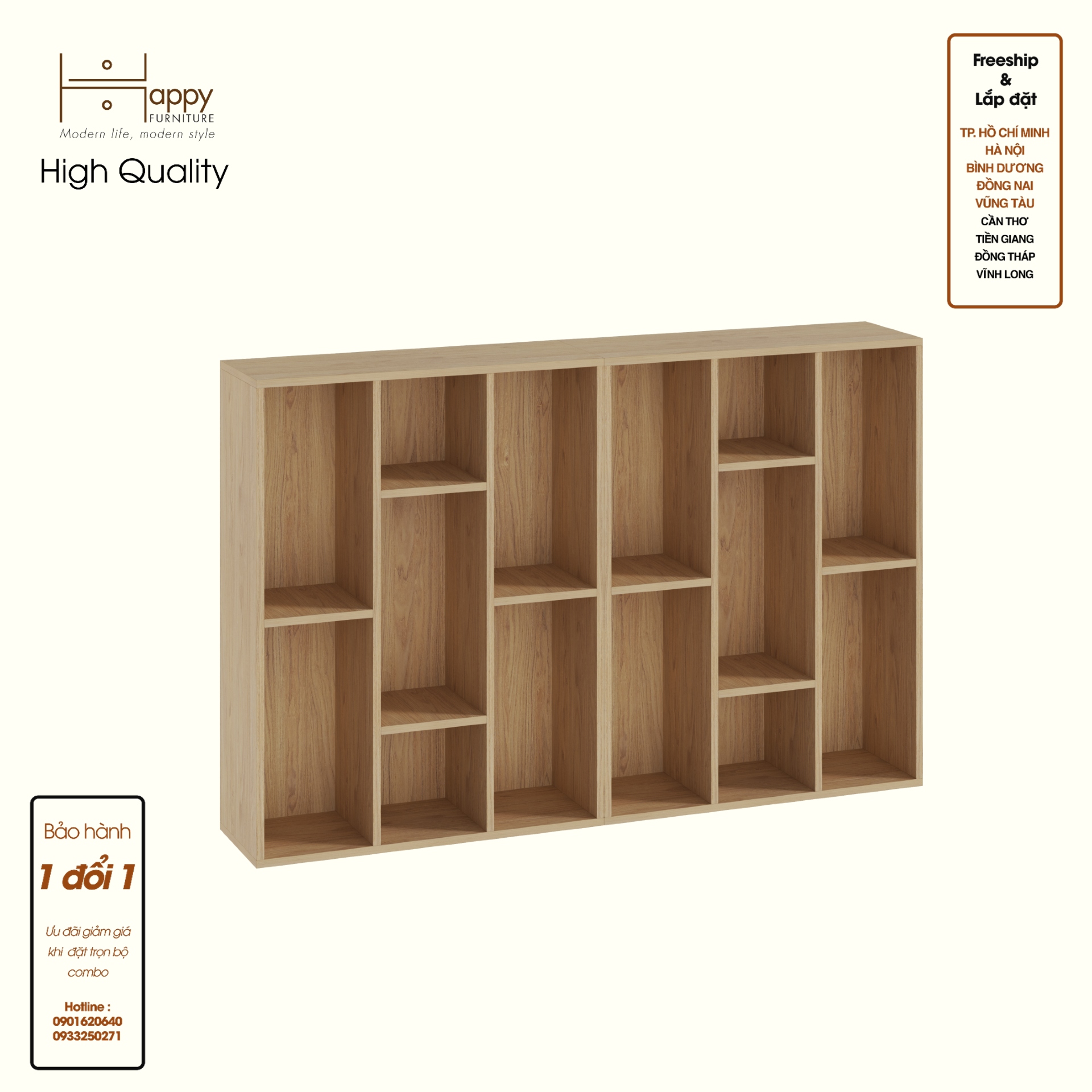 HAPPY FURNITURE ,COMBO 2 kệ sách 7 ngăn - CATY , KSA_097 , 154cm x 28cm x 100cm DxRxC