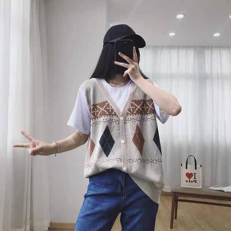 Áo gile len thổ cẩm trám hàng Quảng Châu Lyn Closet 3 màu G145L