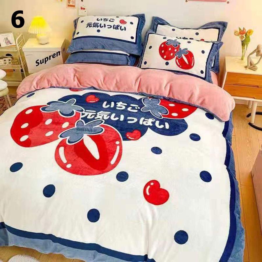 Bộ chăn ga gối vải nỉ nhung 4 món hình 3D họa tiết gấu siêu đẹp – chăn mền, drap giường, vỏ gối - ga giường đủ size