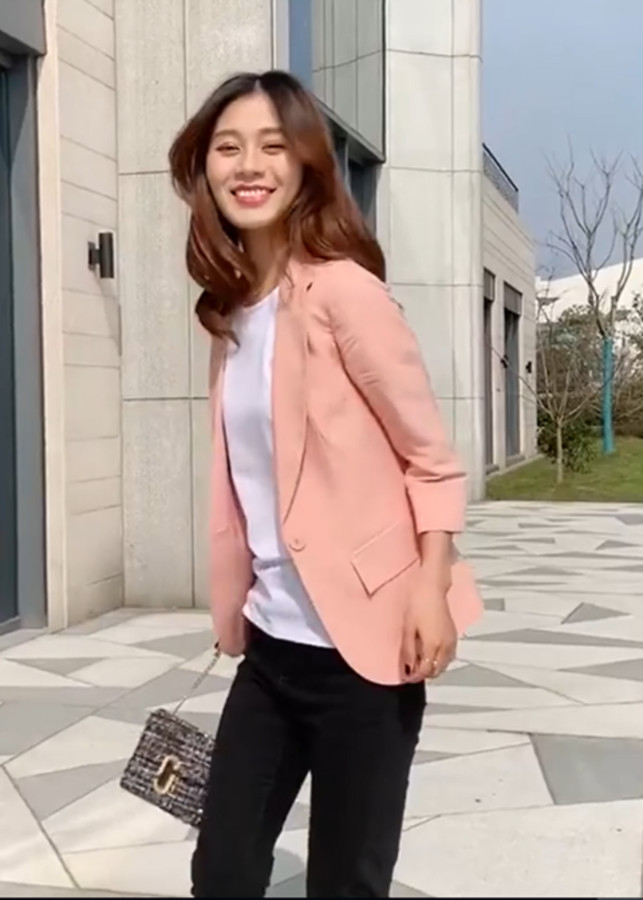 Áo Blazer Nữ Linen Hồng Pastel Hàn Quốc