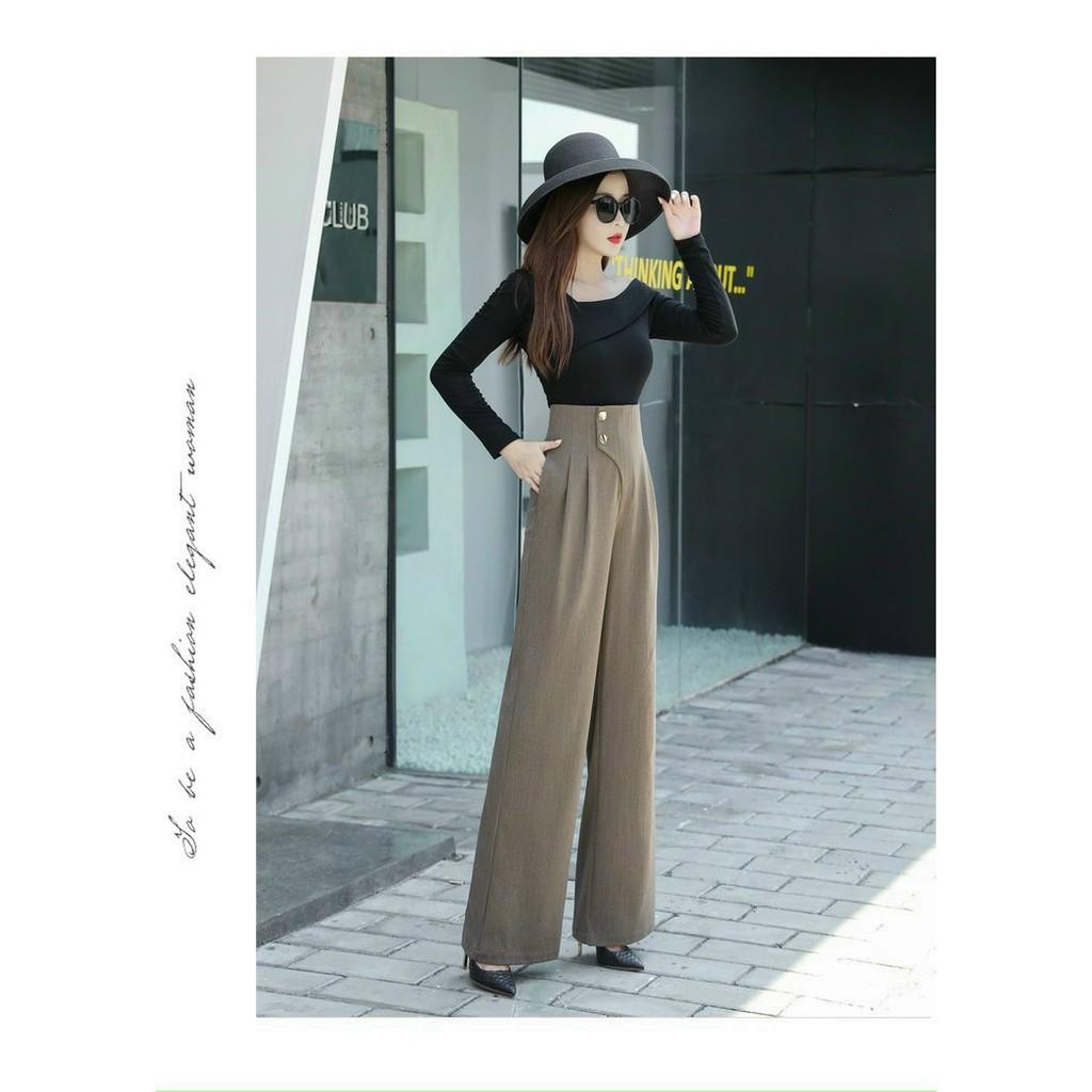 QUẦN TÂY NỮ ỐNG RỘNG - DÁNG SUÔNG CẠP CAO GEN BỤNG KHÓA TRƯỚC - CHẤT VẢI TUYÊT MƯA - MÀU ĐEN TRẮNG - MẶC ĐI CHƠI ĐI LÀM