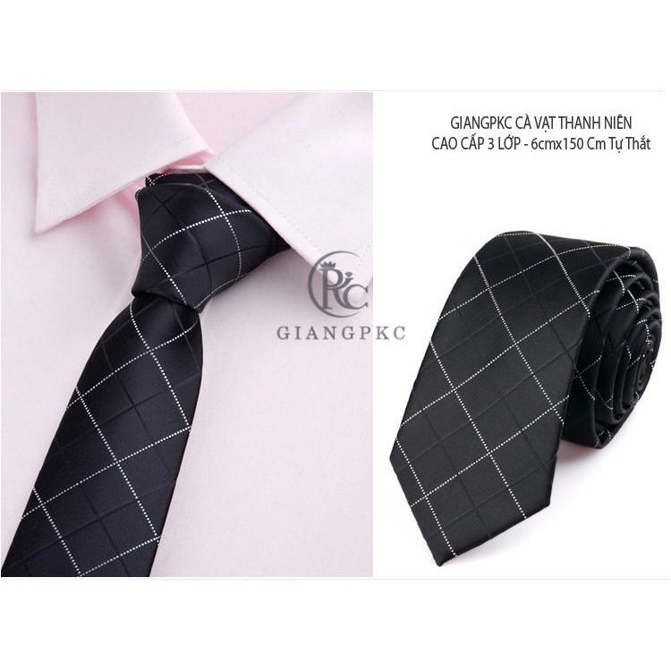 Phụ kiện nam cà vạt nam bản6cm Giangpkc tháng 7-2021-mẫu 10 đen kẻ