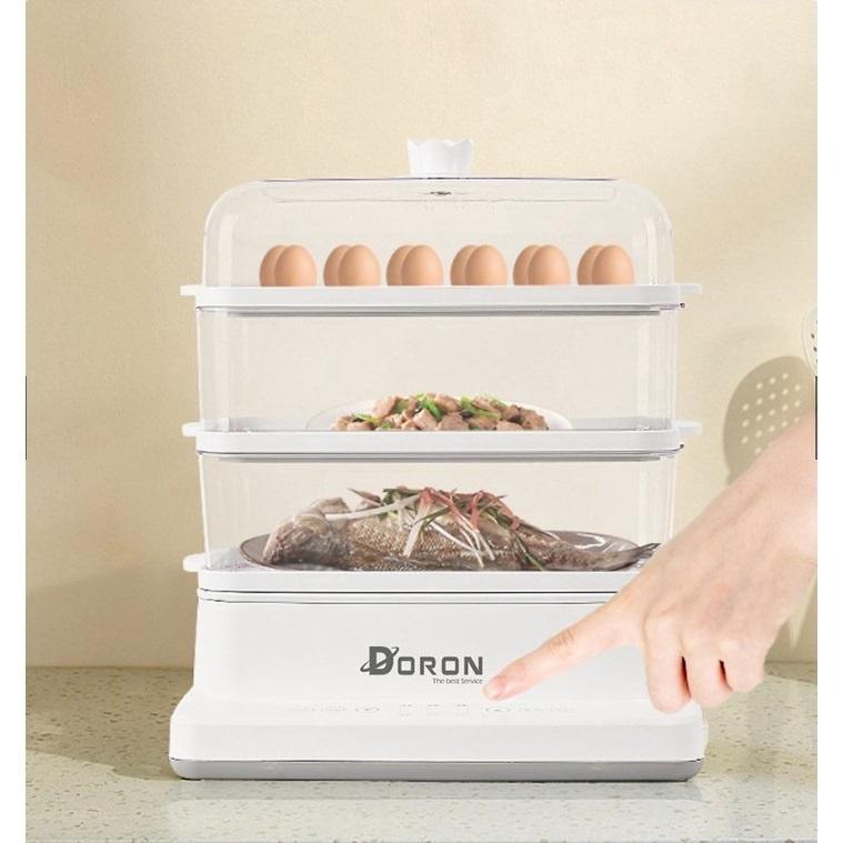 Nồi Hấp Điện 3 Tầng Doron Tiện Lợi Dung Tích 20L Công Suất 800W Làm Nóng Thức Ăn, Đặt Lịch Hấp