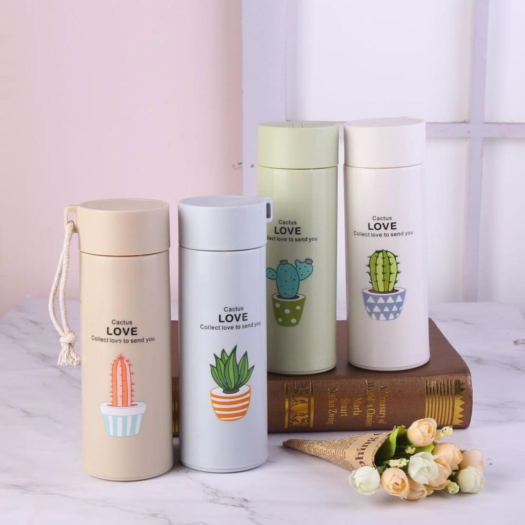 Bình Đựng Nước Lõi Thủy Tinh Vỏ Nhựa Họa Tiết Xương Rồng Dung Tích 450ml
