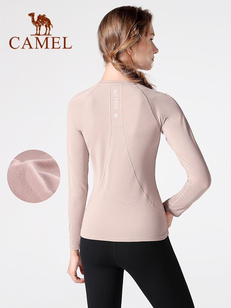 Quần áo tập yoga CAMEL của phụ nữ áo thể thao mùa thu dài tay cộng với quần áo thể dục nhung quần áo chạy bộ quần áo mùa thu và mùa đông