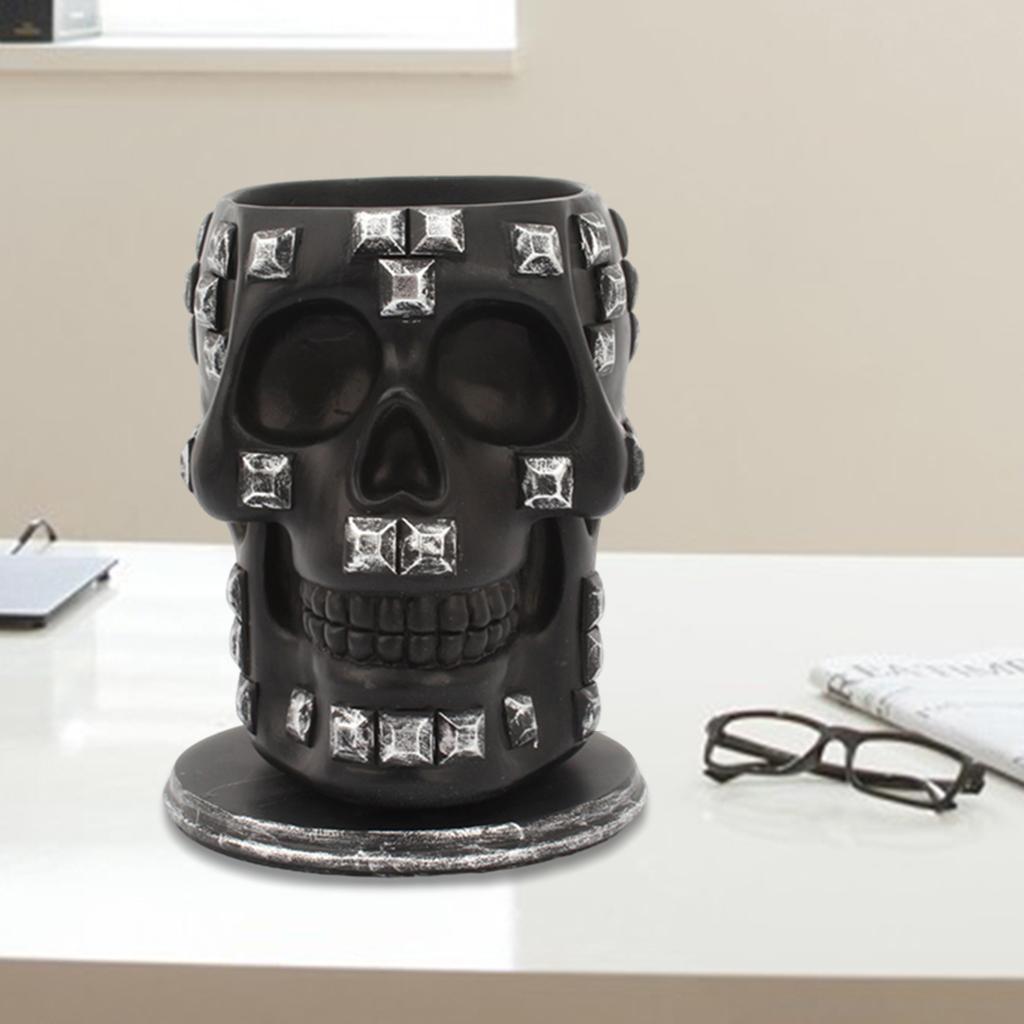 Rotatable Skull Pen Holder Office Desktop Decor Stationery Organizer