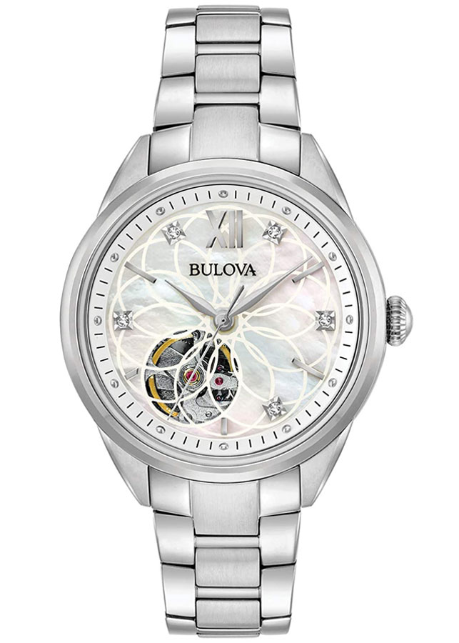 Đồng Hồ Nữ Bulova Đính Kim Cương Dây Thép Không Gỉ 96P181 - Mặt Xà Cừ