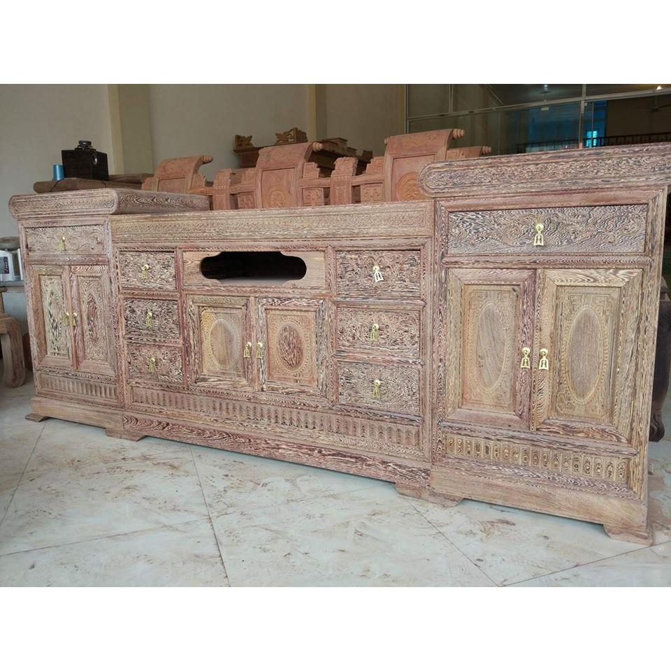 Kệ tivi kệ mõ lõm giữa gỗ mun đuôi công