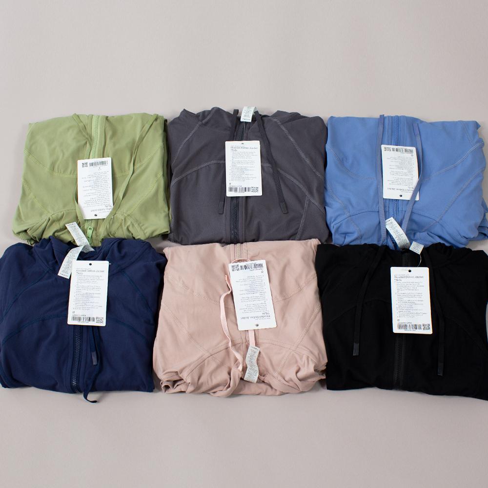Lulu Nữ Áo Khoác Chạy Bộ Tập Gym Áo Hoodie Thể Thao Yoga Dây Kéo Áo Thể Thao Áo Liền Mạch Có Lỗ Ngón Tay Cái Dài Tay Color: Turmeric Hoodie Size: Size 2 l 40 to 45kg