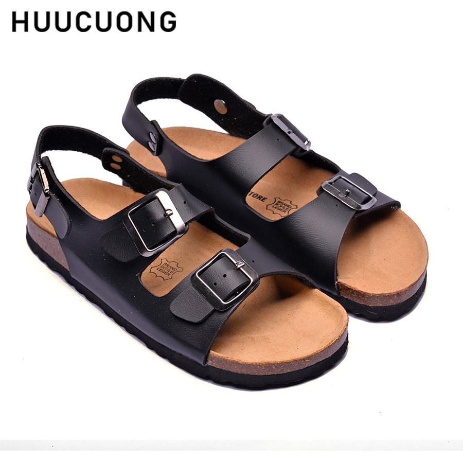 Sandal HuuCuong 2 khóa đen đế trấu