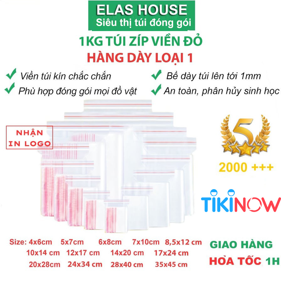 Túi zip viền đỏ loại dày 1kg túi zip chỉ đỏ túi zip mini đủ size
