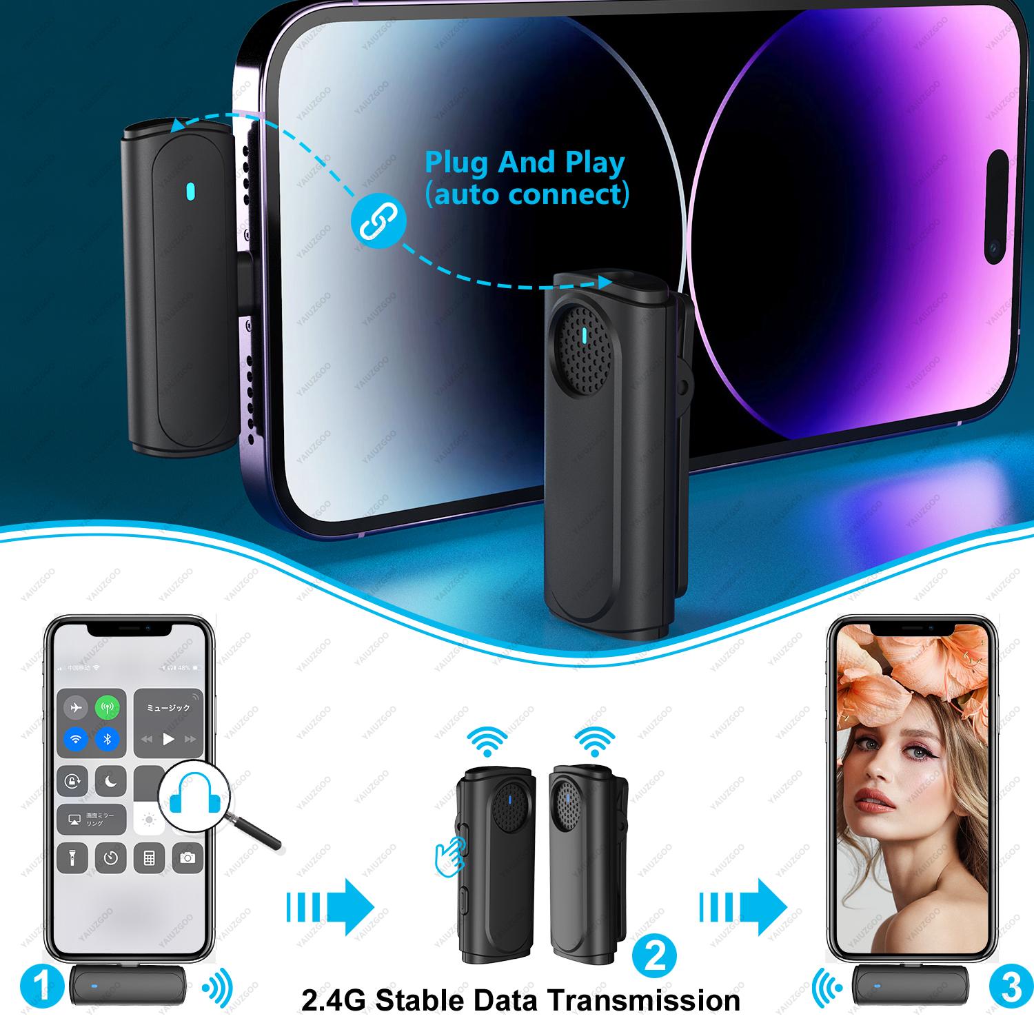 Micrô cài ve áo không dây Bảo vệ gió Giảm tiếng ồn 50M Audio Video Ghi âm giọng nói Mic Lavalier cho iPhone Type-C PC Live Color: Double Type C