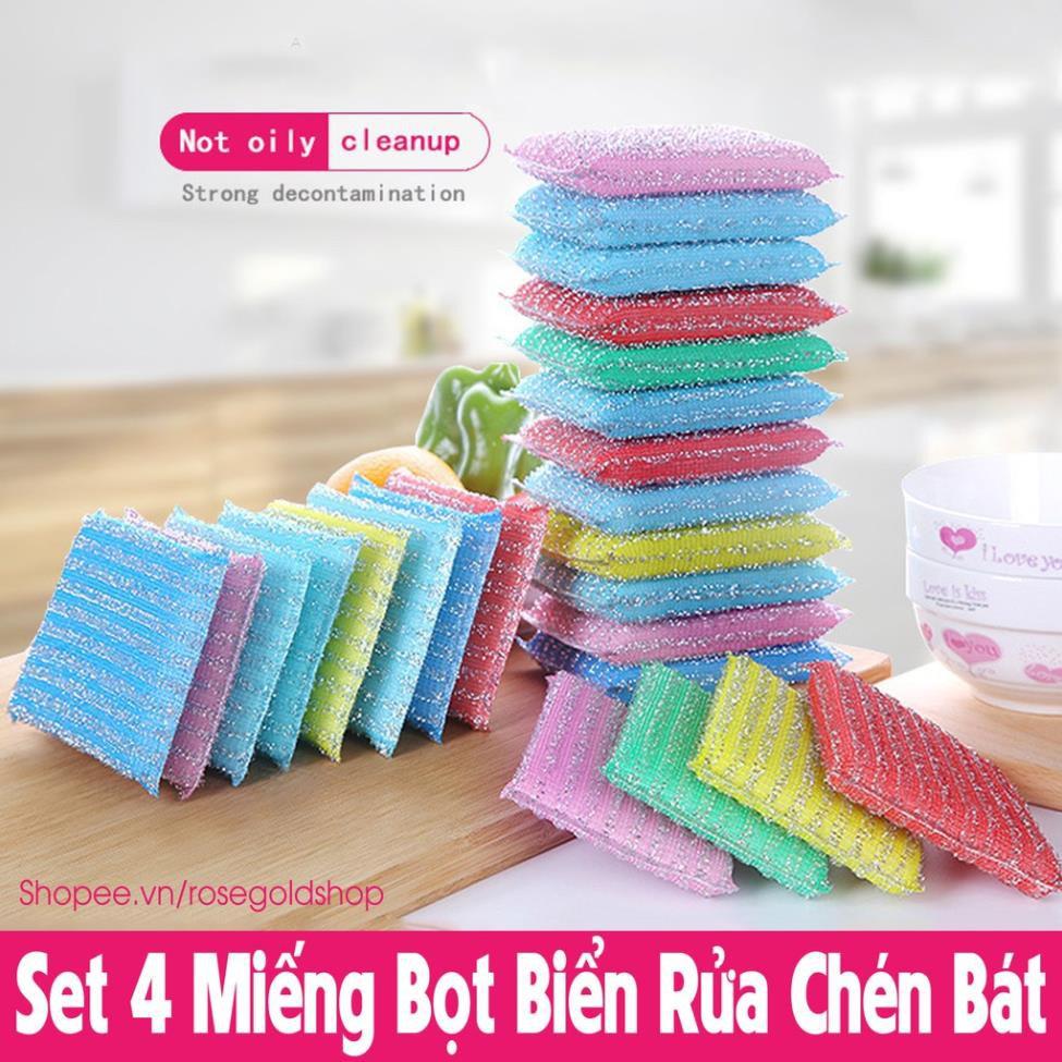 Set 4 Miếng Bọt Biển Rửa Chén Bát Vệ Sinh Nhà Cửa Tiện Lợi