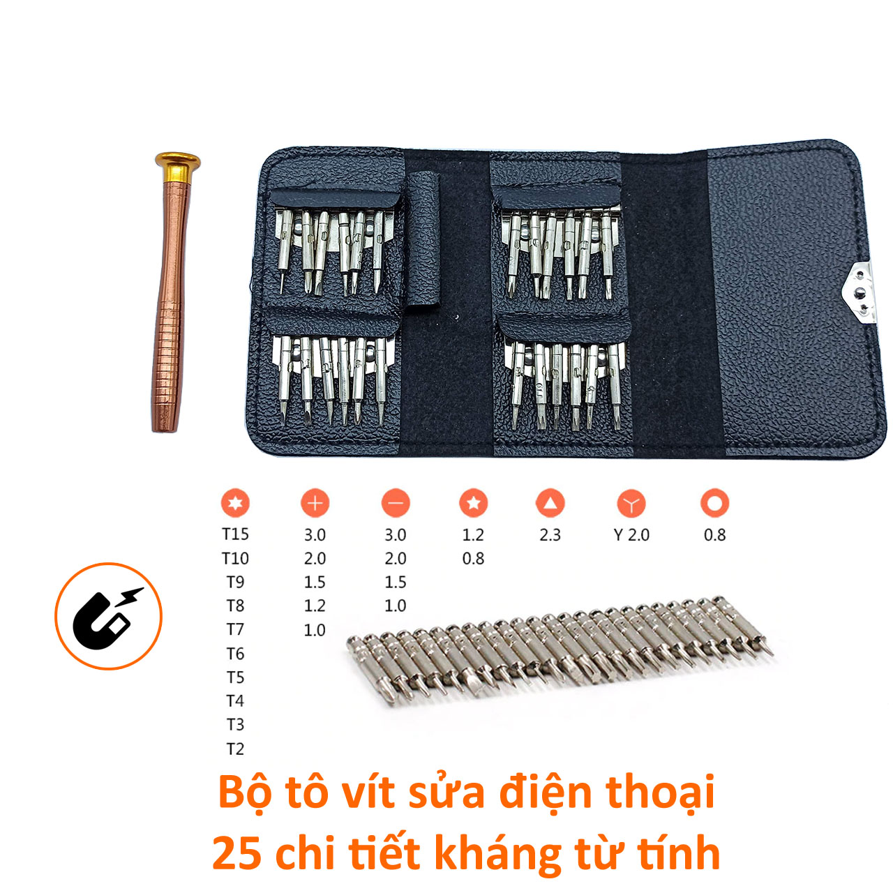 Bộ tô vít ví da 25 đầu kháng từ sửa điện thoại