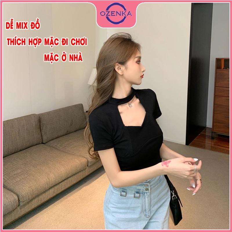 Áo croptop kiểu Hàn Quốc tay ngắn ôm nữ, áo thun crt ngắn mặc đi học đi chơi chất thun gân cotton 100% đen trắng