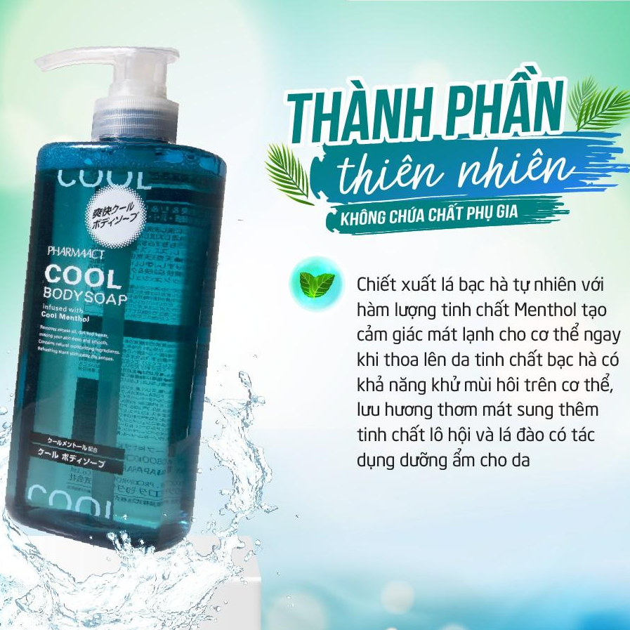 Sữa Tắm Nam Cao Cấp Nhật Bản Bạc Hà Mát Lạnh Pharmaact Cool Body Soap (550ml)