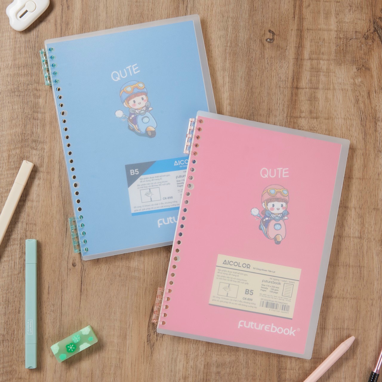 FUTUREBOOK-Sổ Còng Tiện lợi B5 –100Trang–Dòng Kẻ Ngang–Định Lượng 100Gsm. Mã Sản Phẩm CK899